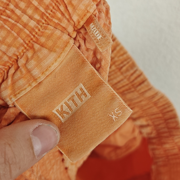 Kith Orange Seersucker Elastic Waist Shorts XS Logo Cotton Summer Streetwear - Picture 10 of 11